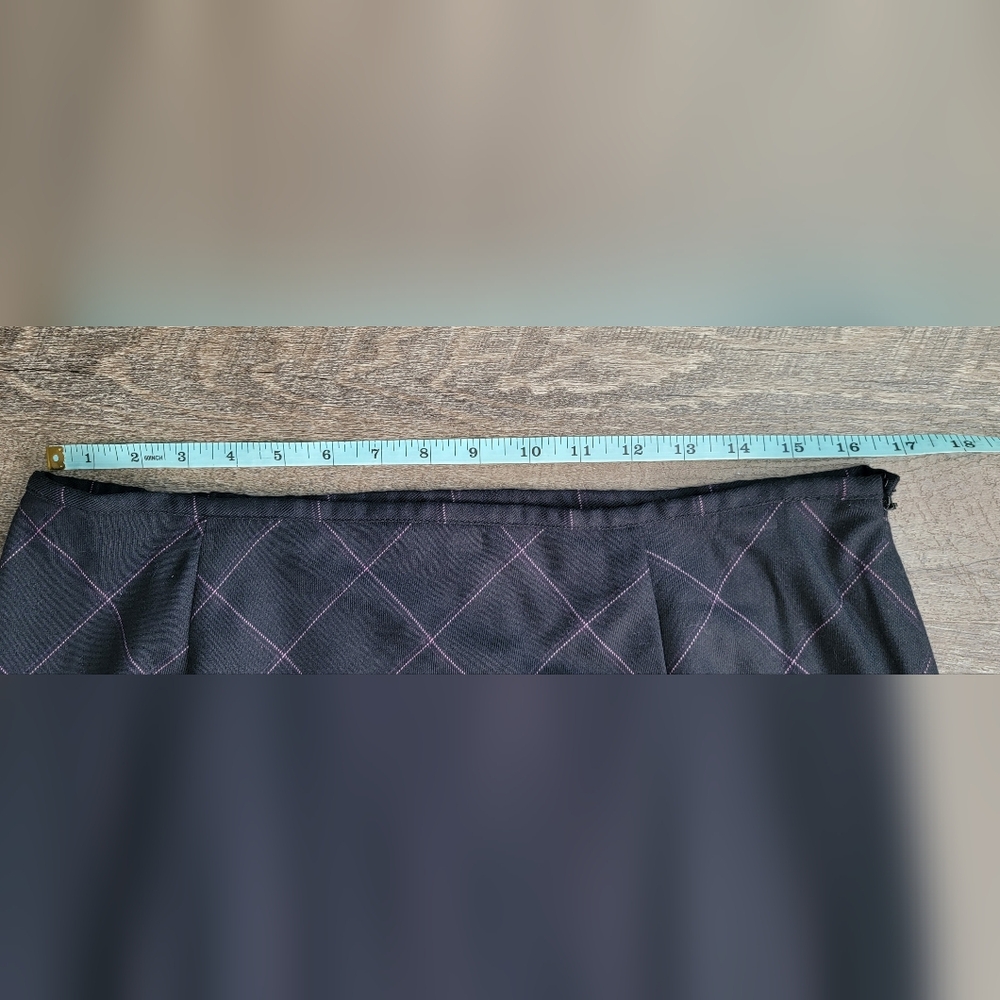 Vintage Y2K Midi Skirt Women's 16P Black w/ Pink & Purple Pin Stripe Plaid Lined - Picture 9 of 10